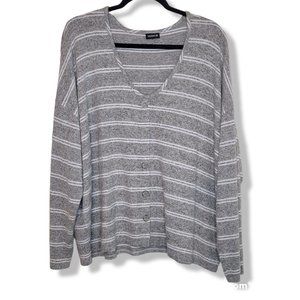 Torrid Grey/White Stripe Faux Button Front Long Sleeve Cardigan Sweater - 3